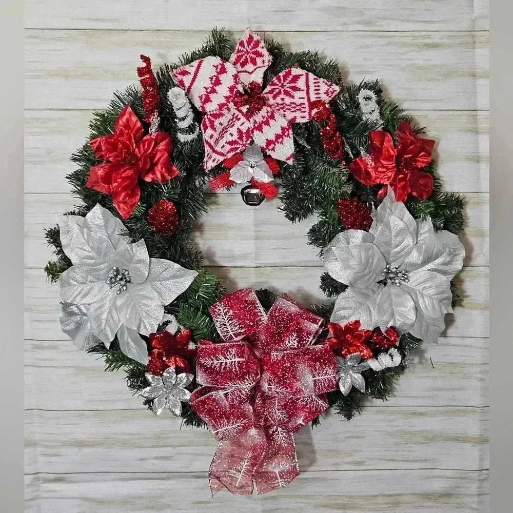 Homemade Hanging Christmas wreath with lights